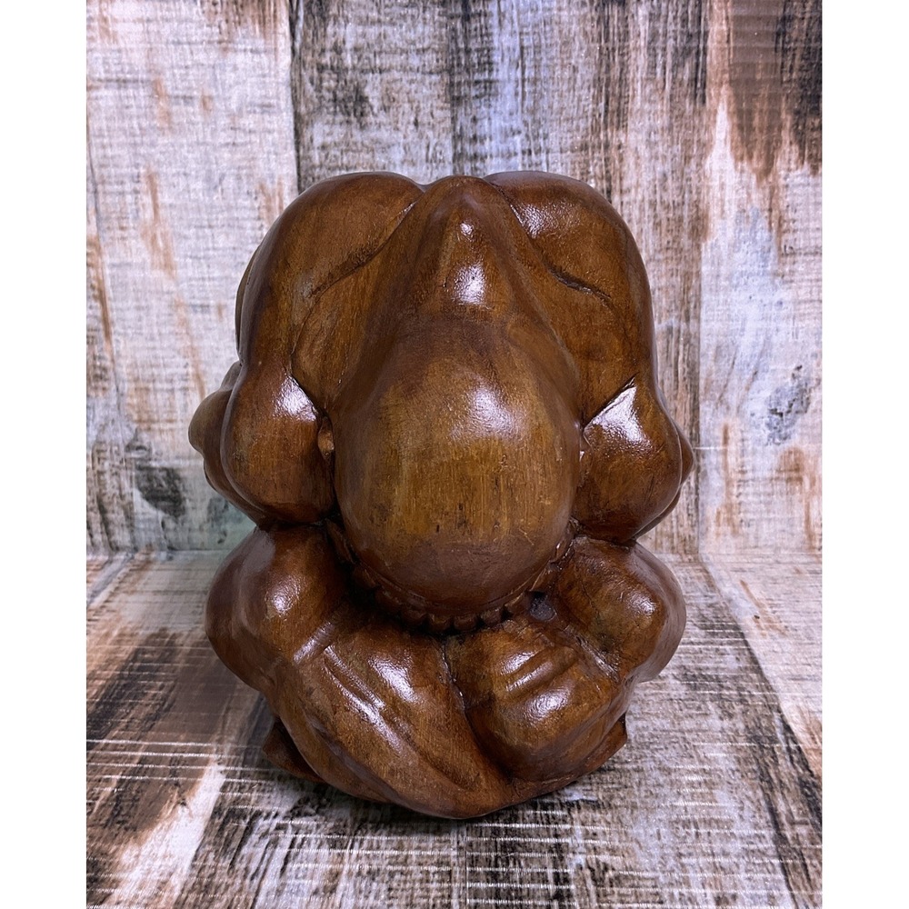Vintage Weeping Buddha Hand Carved Wood Sculpture 7"